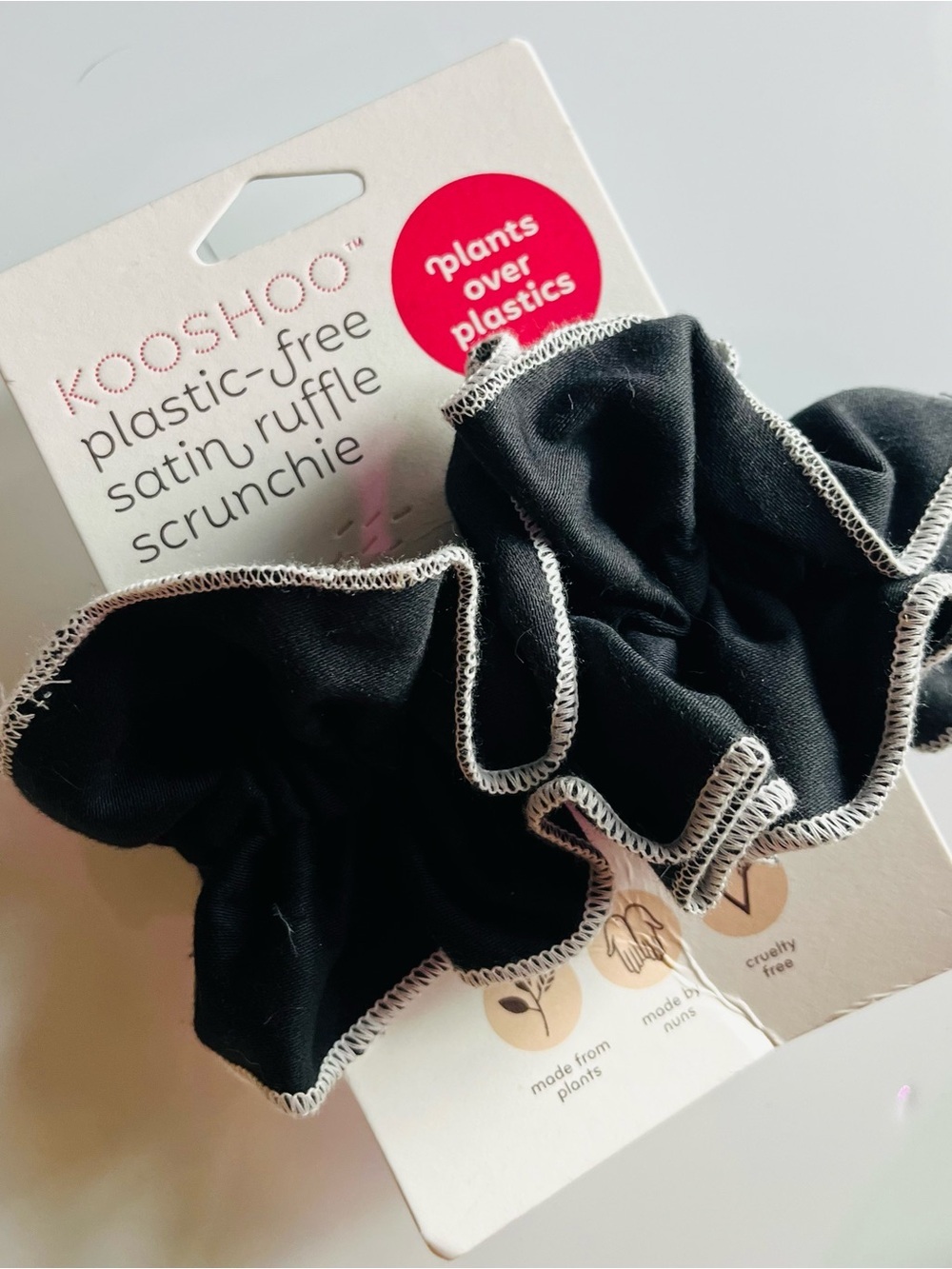 KOOSHOO Black Satin Ruffle Scrunchie
